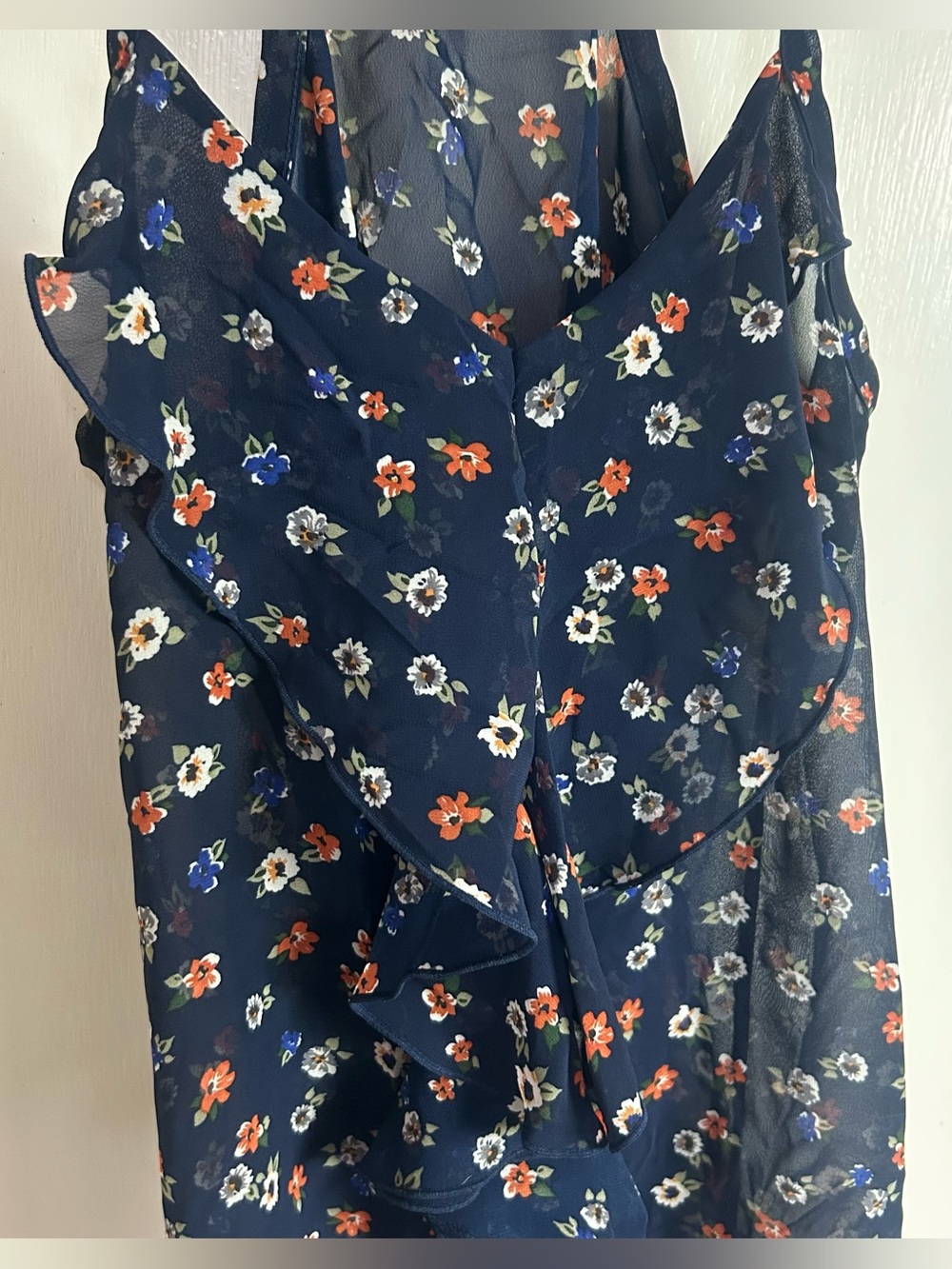 Navy Blue Chiffon Floral Tank Top